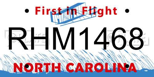 RHM1468 North Carolina License Plate