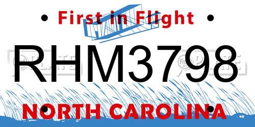 RHM3798 North Carolina License Plate