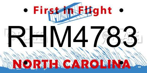 RHM4783 North Carolina License Plate