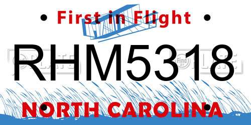 RHM5318 North Carolina License Plate