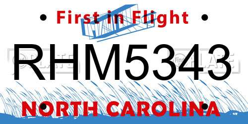RHM5343 North Carolina License Plate