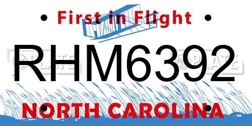 RHM6392 North Carolina License Plate