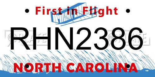 RHN2386 North Carolina License Plate