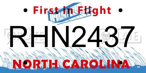 RHN2437 North Carolina License Plate