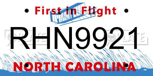 RHN9921 North Carolina License Plate