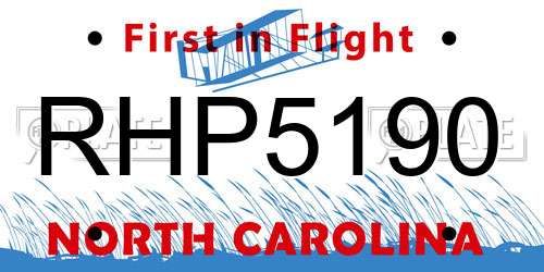 RHP5190 North Carolina License Plate