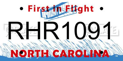 RHR1091 North Carolina License Plate