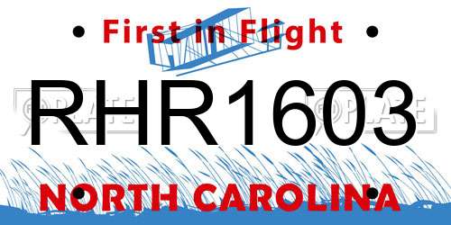 RHR1603 North Carolina License Plate