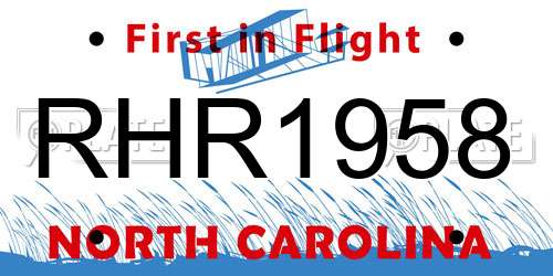RHR1958 North Carolina License Plate
