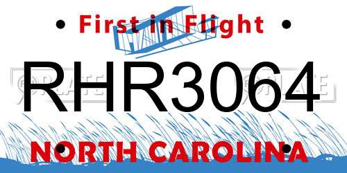 RHR3064 North Carolina License Plate