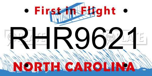 RHR9621 North Carolina License Plate