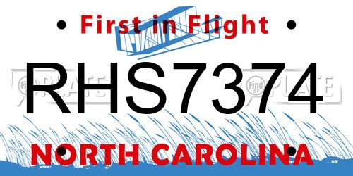 RHS7374 North Carolina License Plate