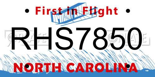 RHS7850 North Carolina License Plate