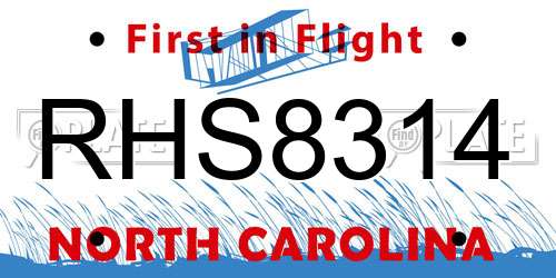 RHS8314 North Carolina License Plate