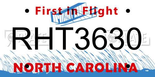 RHT3630 North Carolina License Plate