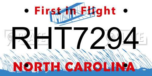 RHT7294 North Carolina License Plate