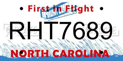 RHT7689 North Carolina License Plate