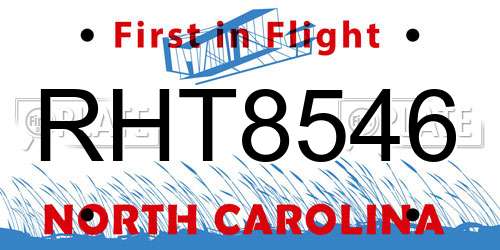 RHT8546 North Carolina License Plate