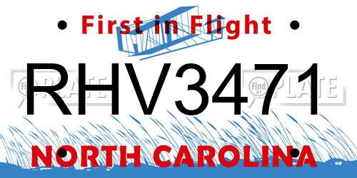 RHV3471 North Carolina License Plate