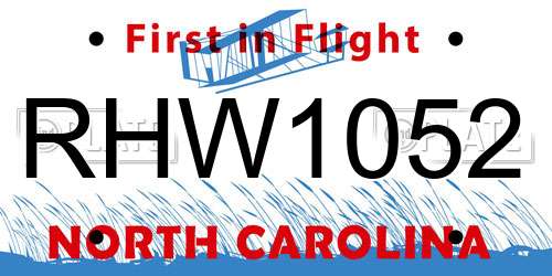 RHW1052 North Carolina License Plate