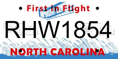 RHW1854 North Carolina License Plate