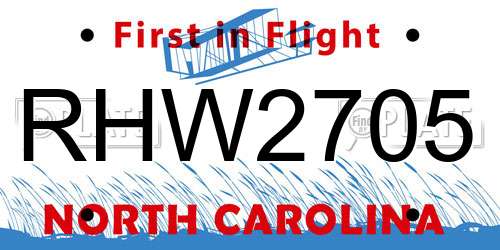 RHW2705 North Carolina License Plate
