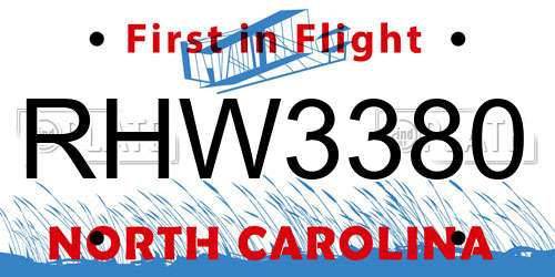 RHW3380 North Carolina License Plate