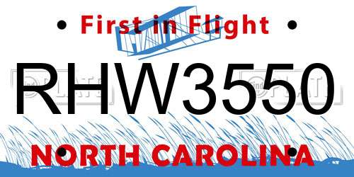 RHW3550 North Carolina License Plate
