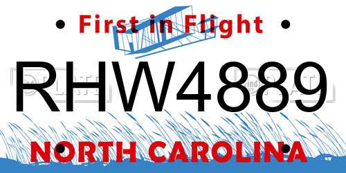 RHW4889 North Carolina License Plate