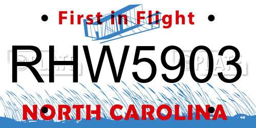 RHW5903 North Carolina License Plate