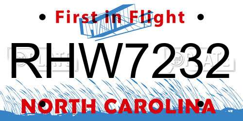 RHW7232 North Carolina License Plate