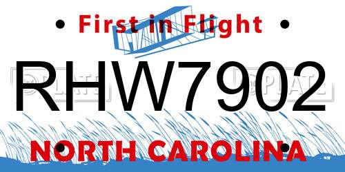 RHW7902 North Carolina License Plate