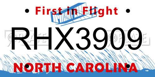 RHX3909 North Carolina License Plate