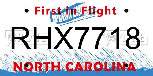 RHX7718 North Carolina License Plate