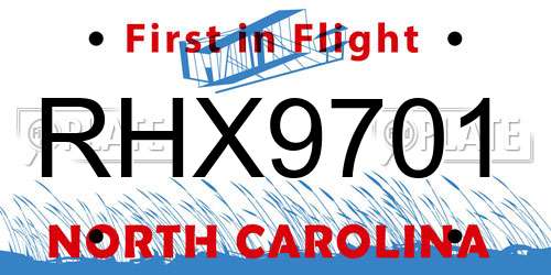 RHX9701 North Carolina License Plate