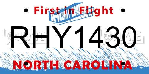 RHY1430 North Carolina License Plate
