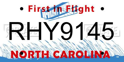 RHY9145 North Carolina License Plate