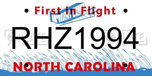 RHZ1994 North Carolina License Plate