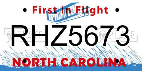 RHZ5673 North Carolina License Plate