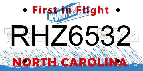 RHZ6532 North Carolina License Plate