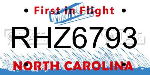 RHZ6793 North Carolina License Plate