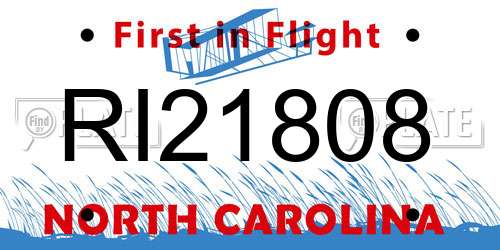 RI21808 North Carolina License Plate
