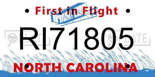 RI71805 North Carolina License Plate