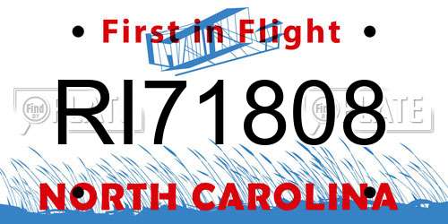 RI71808 North Carolina License Plate
