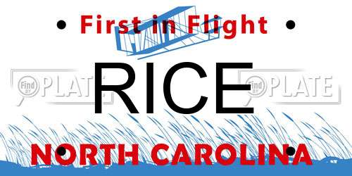 RICE North Carolina License Plate