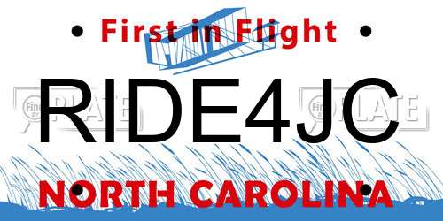 RIDE4JC North Carolina License Plate