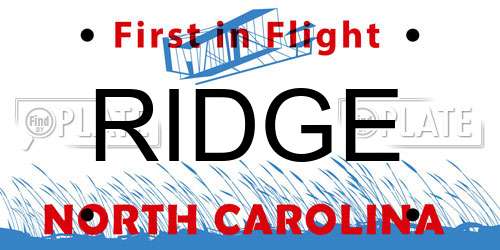 RIDGE North Carolina License Plate