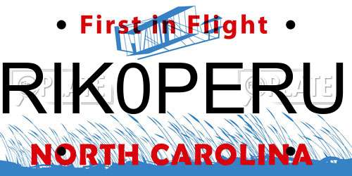 RIK0PERU North Carolina License Plate