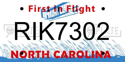 RIK7302 North Carolina License Plate
