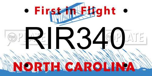 RIR340 North Carolina License Plate